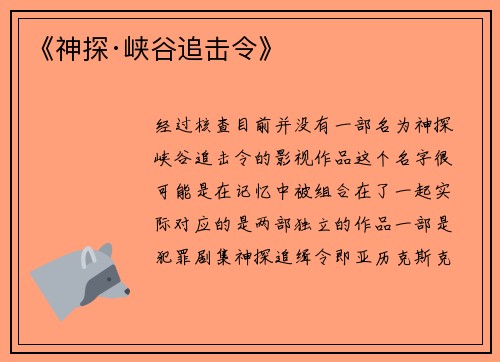 《神探·峡谷追击令》